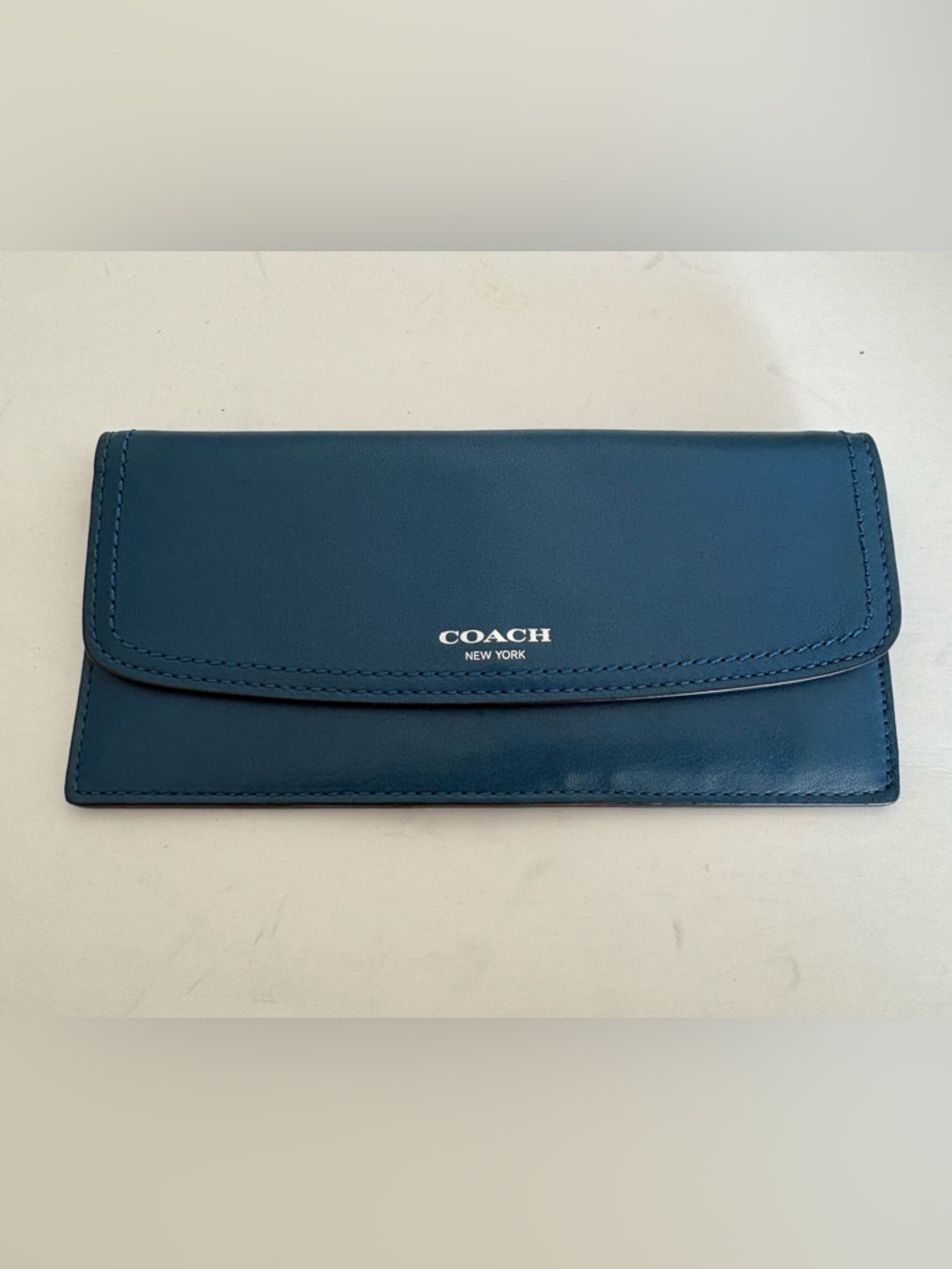Coach slim Leather Continental Wallet in Deep blue color